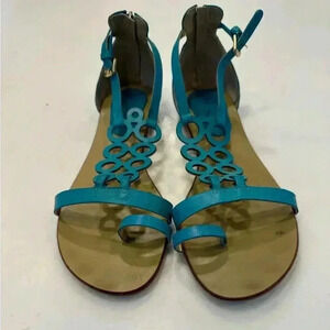 Masiero women’s teal blue leather sandals ankle strap size 7 fits up to 8.5